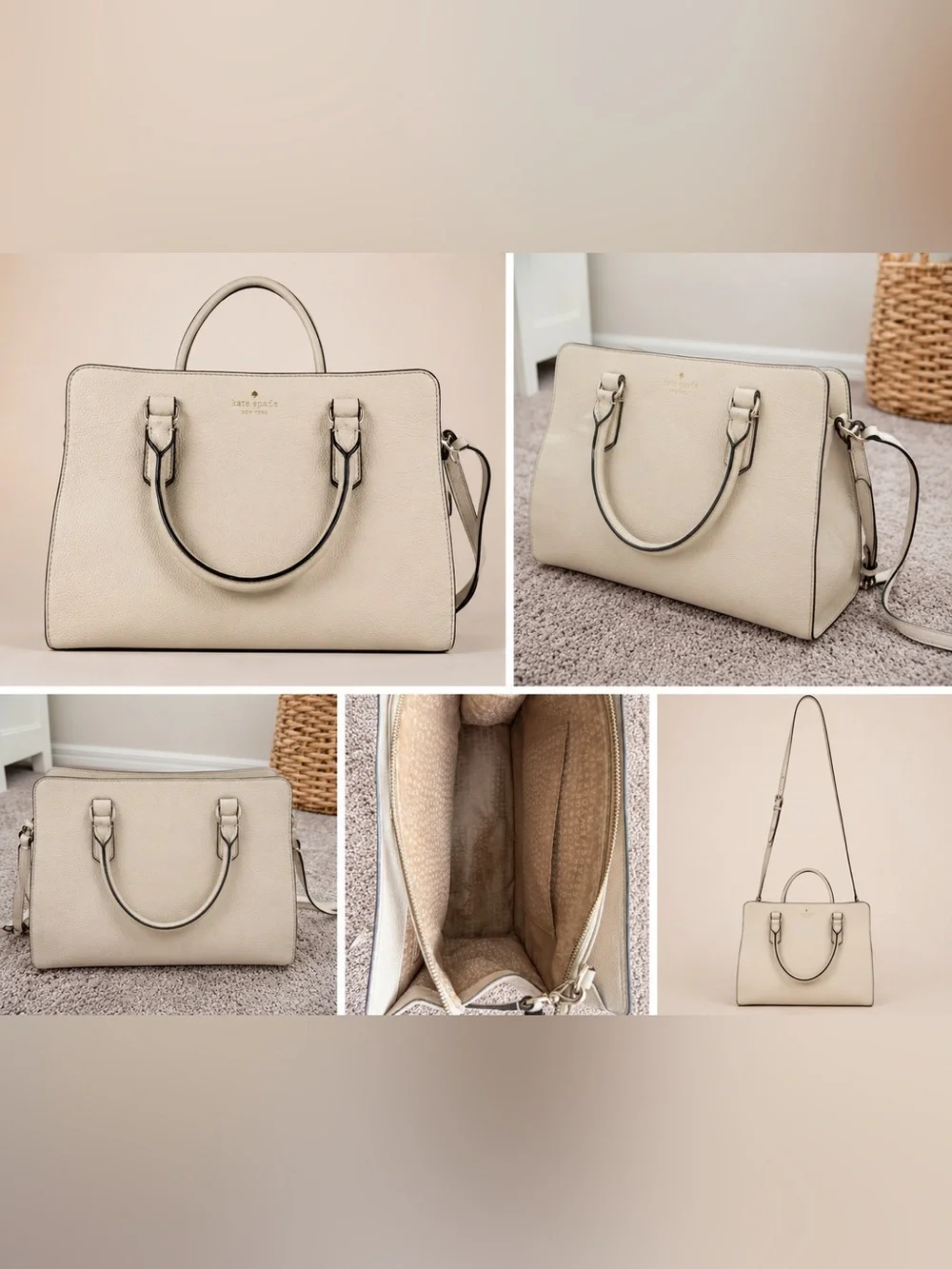 kate spade Pebbled Leather Satchel - Cream/Beige
